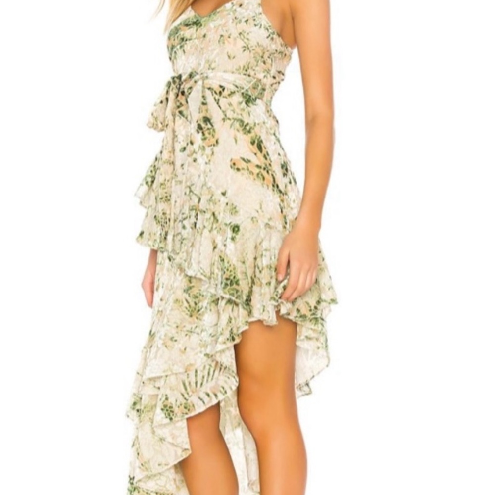 HEMANT & NANDITA Green Floral High Low Dress